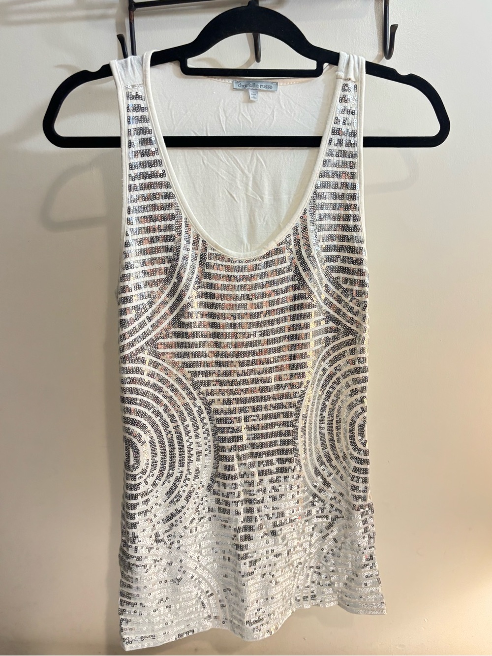 Charlotte Russe White Sequin Scoop Neck Tank Top